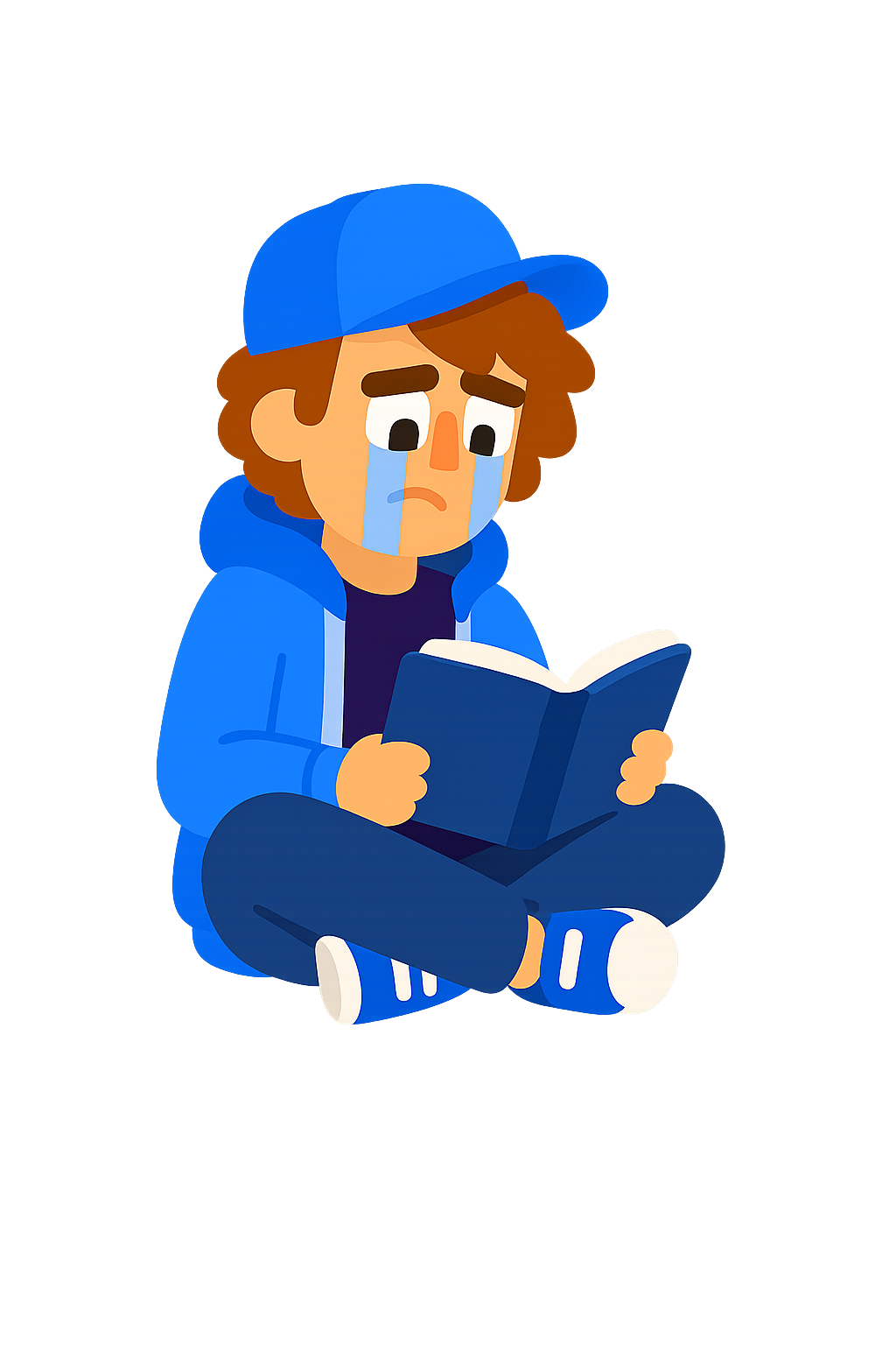 trauriges Kind mit Buch